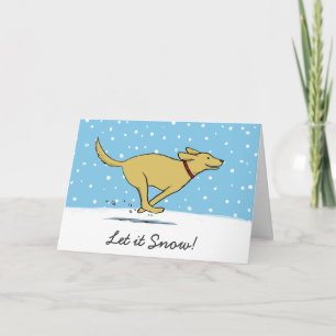 Happy Yellow Dog Let it Snow Cute Christmas Xmas Holiday Card