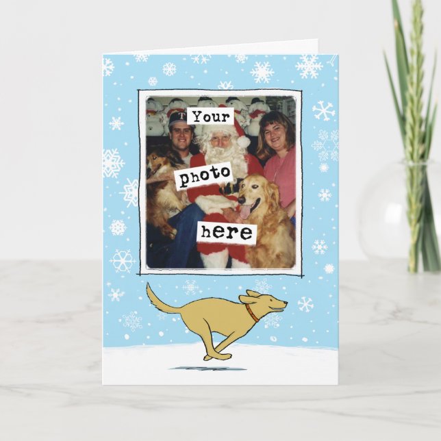 Happy Yellow Dog | White Christmas | Your Photo Holiday Card (Front)