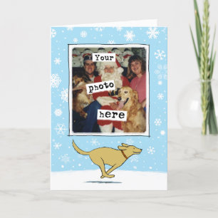 Happy Yellow Dog   White Christmas   Your Photo Holiday Card