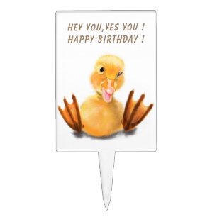 Happy Yellow Duck Funny Birthday Cake Topper