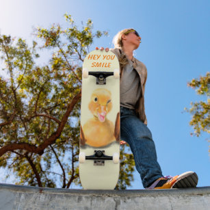Happy Yellow Duck Skateboard - Smile - Your Text