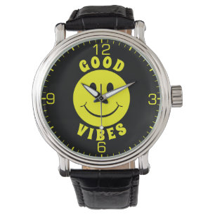 Happy Yellow Face Good Vibes Black Watch
