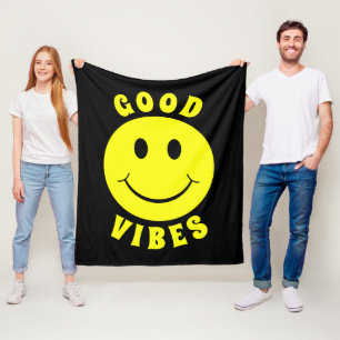 Happy Yellow Face Good Vibes Fleece Blanket