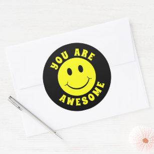 Happy Yellow Face You Are Awesome Classic Round Sticker