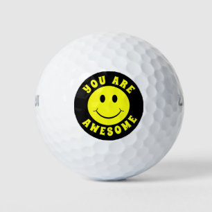 Happy Yellow Face You Are Awesome Golf Balls