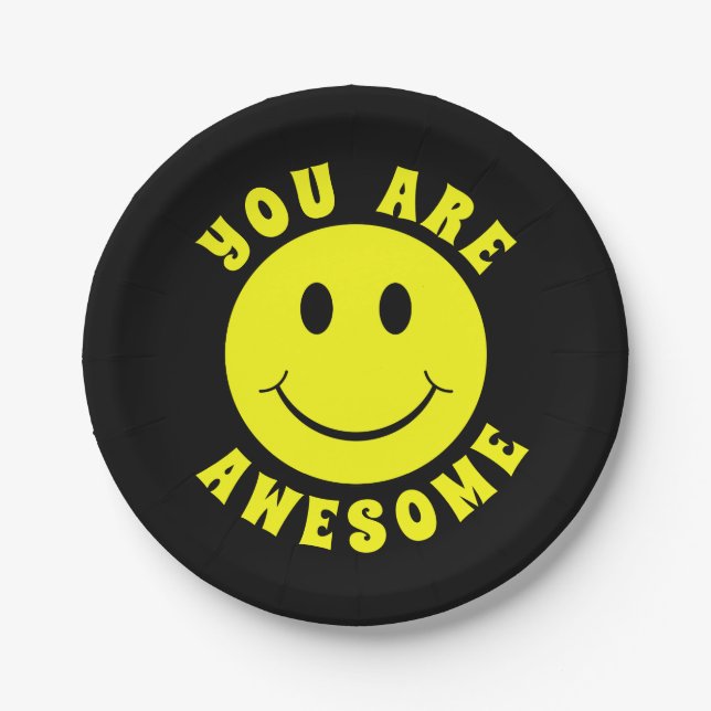Happy Yellow Face You Are Awesome Paper Plate (Front)