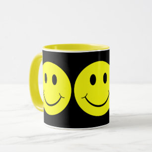 Happy Yellow Faces Black Mug