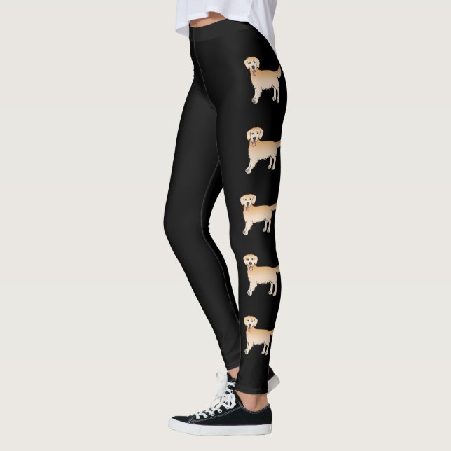 Happy Yellow Golden Retriever Cute Cartoon Dogs Leggings (Left)