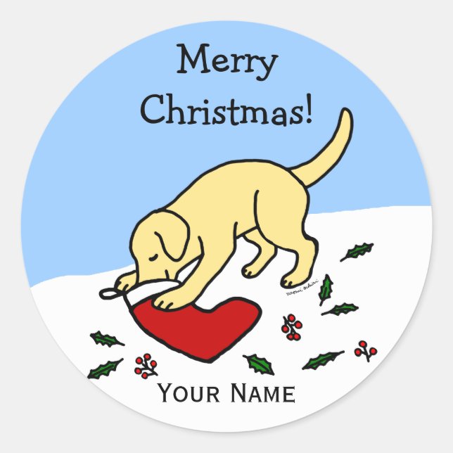 Happy Yellow Lab Christmas Cartoon Stickers (Front)