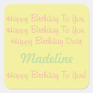 Happy Yellow Pink Mint Personalised Birthday Song Square Sticker