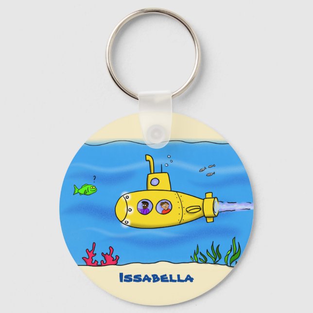 Happy yellow submarine cartoon key ring (Front)