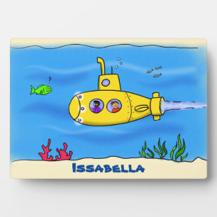 Happy yellow submarine cartoon plaque