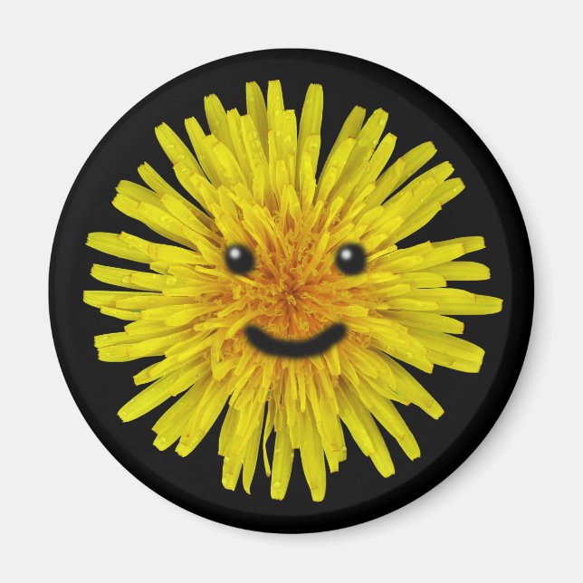Happy Yellow Summer Dandelion Flower on any Colour Magnet (Front)