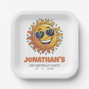 Happy Yellow Sun with Sunglasses Birthday Party    Paper Plate