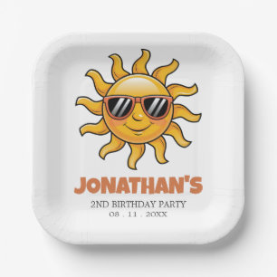 Happy Yellow Sun with Sunglasses Birthday Party    Paper Plate