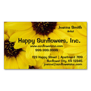 Happy Yellow Sunflowers Magnetic Business Card