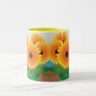 Happy Yellow Sunflowers Two-Tone Coffee Mug