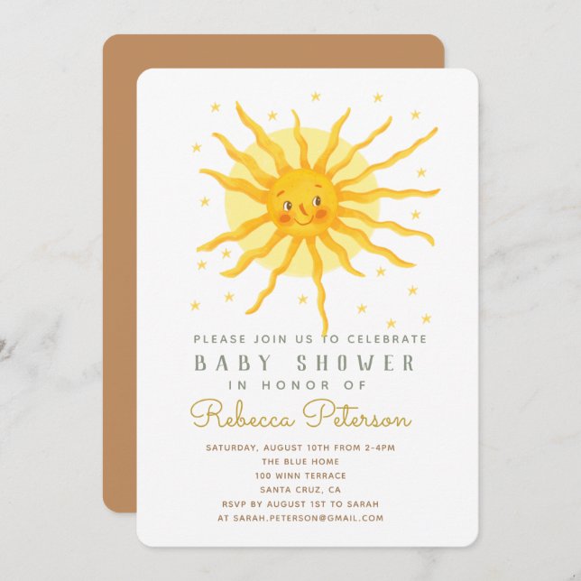 Happy Yellow Sunshine Baby Shower Invitation (Front/Back)