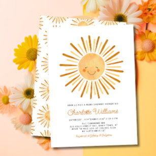 Happy Yellow Sunshine Boho Baby Shower Invitation