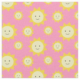 Happy Yellow Sunshine Pink Background Fabric