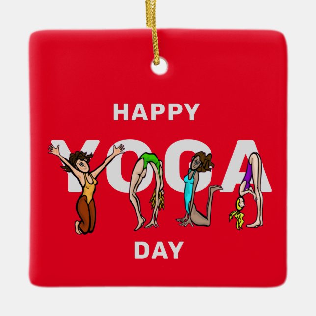 Happy Yoga Day Women Letter Positions Ornament (Front)
