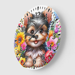 Happy Yorkie Large Clock