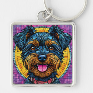 Happy Yorkshire Terrier Dog in Mosaic Style Key Ring