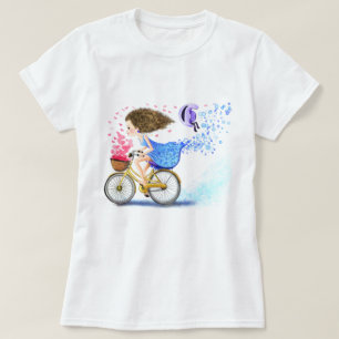 Happy Young Girl On A Bike - Romantic Hearts  Love T-Shirt