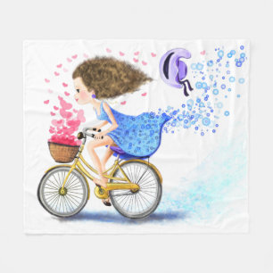 Happy Young Girl On A Bike - Romantic Love  Fleece Blanket
