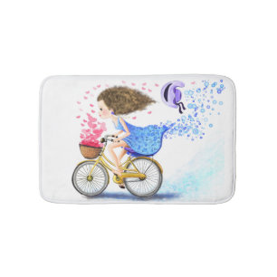 Happy Young Girl On A Bike - Romantic Love Hearts Bath Mat