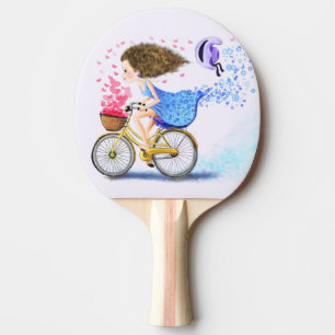 Happy Young Girl On A Bike - Romantic Love Hearts Ping Pong Paddle