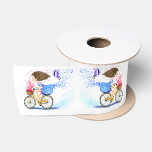 Happy Young Girl On A Bike - Romantic Love Hearts  Satin Ribbon