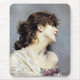 Happy Young Woman (by Giovanni Boldini) Mouse Mat