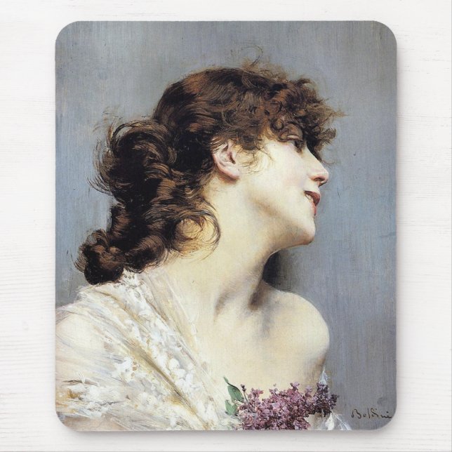 Happy Young Woman (by Giovanni Boldini) Mouse Mat (Front)