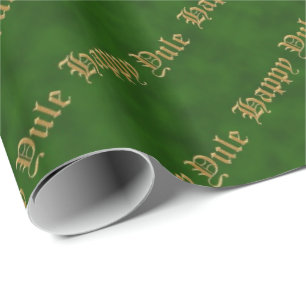 Happy Yule Green and Gold Pagan Wrapping Paper