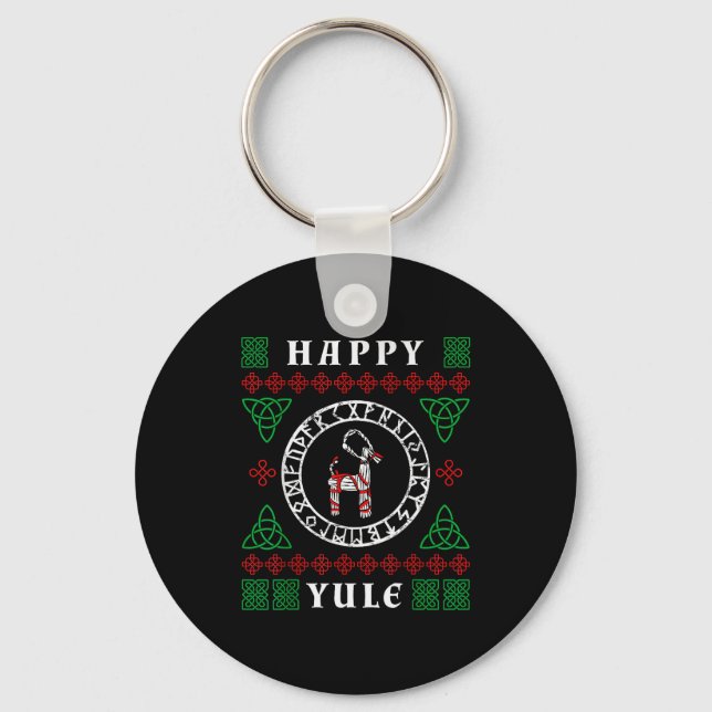 Happy Yule Pagan Wicca Ugly Christmas Sweater  Key Ring (Front)