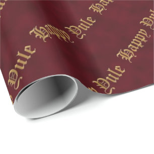 Happy Yule Red and Gold Pagan Wrapping Paper