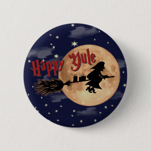 Happy Yule Witch Xmas Button