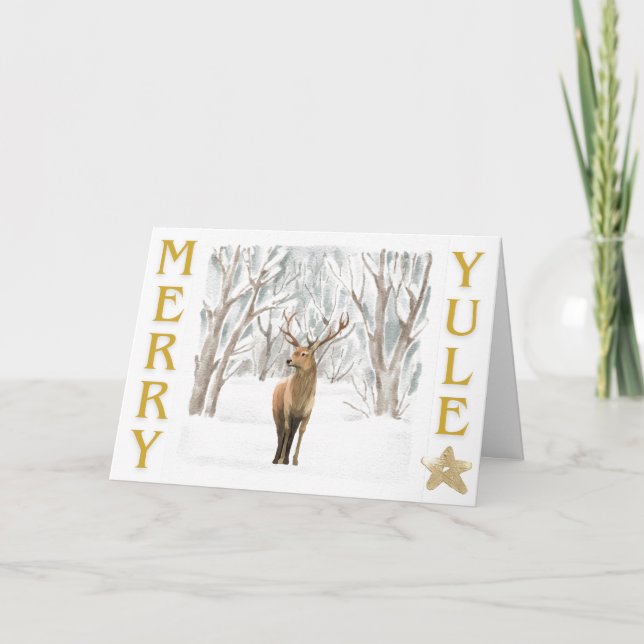 Happy Yule Woodland Scene Folded Greeting Card (Front)