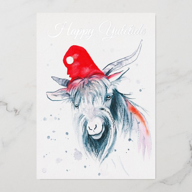 Happy Yuletide Christmas Goat Holiday Card (Front)