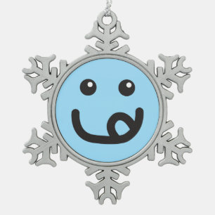 Happy Yummy Face_baby blue Snowflake Pewter Christmas Ornament
