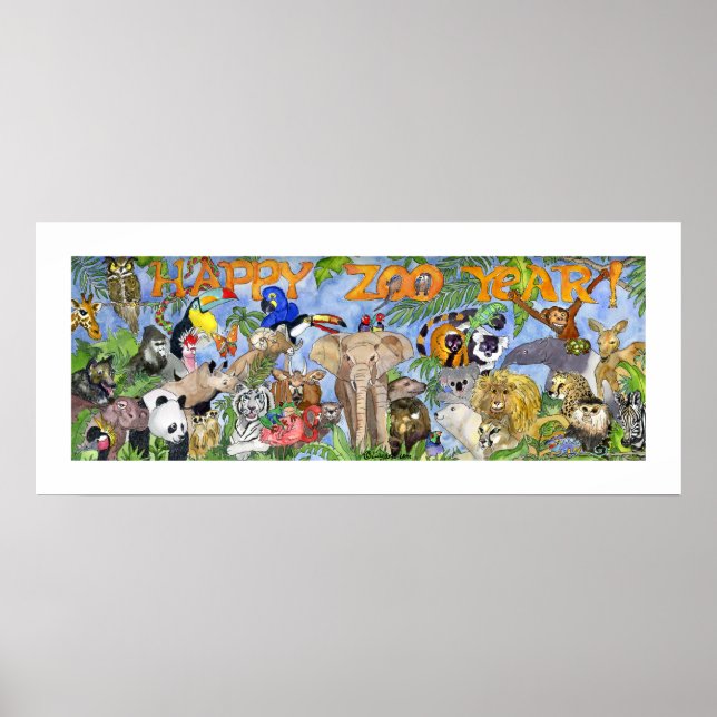 Happy Zoo Year Animals Childrens Wall Art Print (Front)