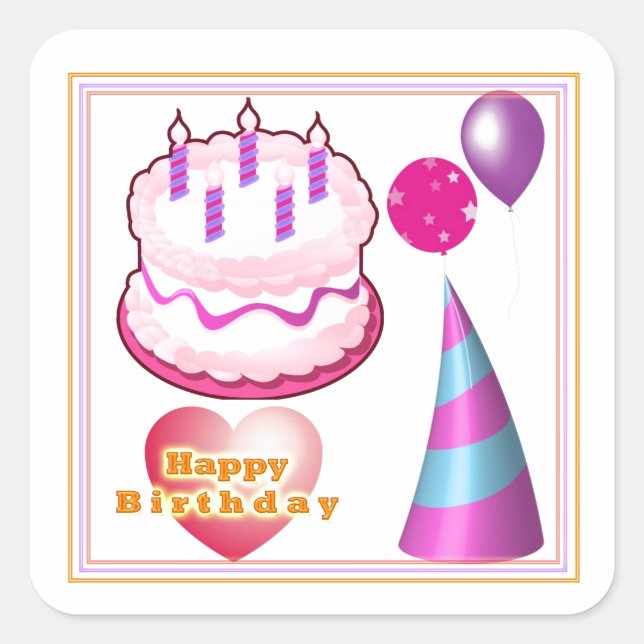 HappyBIRTHDAY Cake Balloon Decorations Square Sticker (Front)