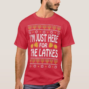 HappyHanukkah Just Here for Latkes Hebrew Jewish H T-Shirt