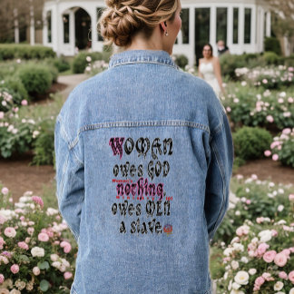 HappyWorkT WOMAN OWES GOD NOTHING, MEN A SLAVE Denim Jacket