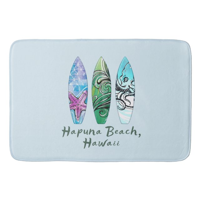 Hapuna Beach Hawaii Watercolor Surfboards   Bath Mat (Front)