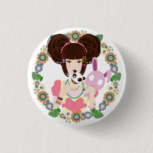 Harajuku Girl Yuriko - bordered 3 Cm Round Badge