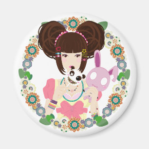 Harajuku Girl Yuriko - bordered Magnet