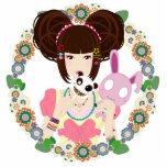 Harajuku Girl Yuriko bordered Photo Sculpture Key Ring<br><div class="desc">Decora Harajuku girl Yuriko sculpture keychain with a round border of vintage flowers.</div>