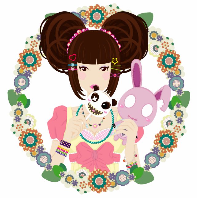 Harajuku Girl Yuriko bordered Photo Sculpture Key Ring (Front)